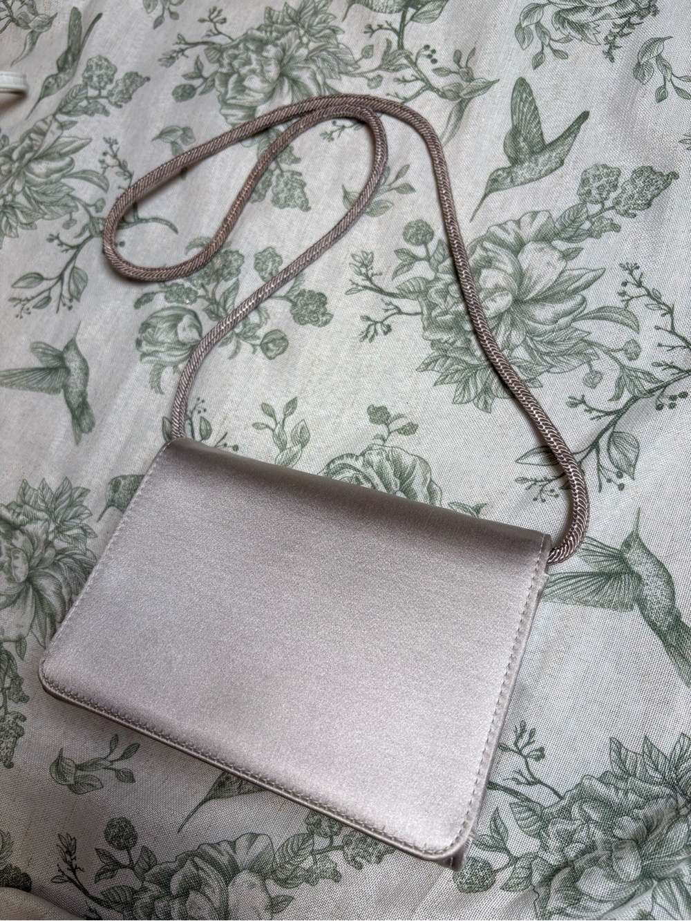 Stuart Weitzman Satin Crossbody Bag in Light Taupe Purple